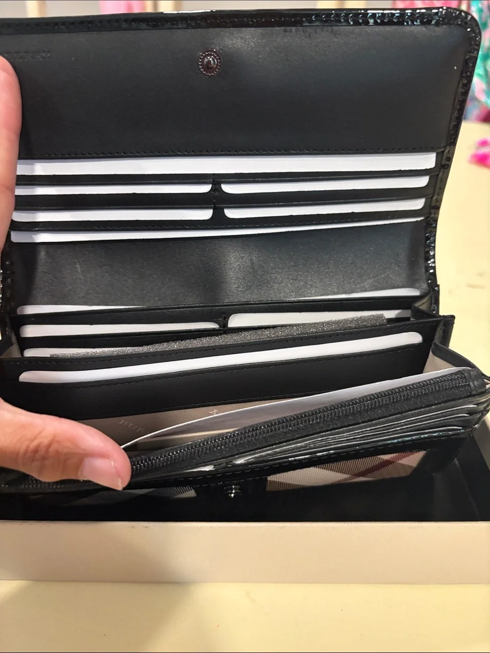 Burberry Haymarket Check Continental Wallet Black Leather Trim NIB